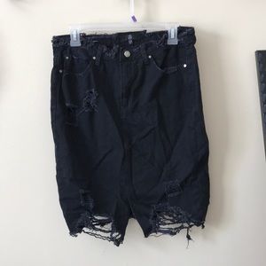 Ripped Denim Midi Skirt